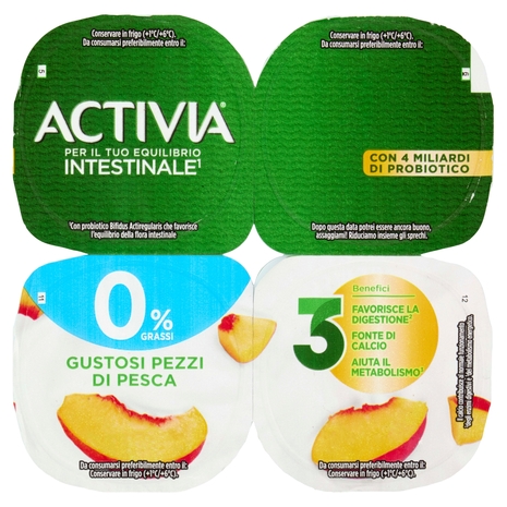 Activia 0% Grassi Pesca in Pezzi, 4x125 g